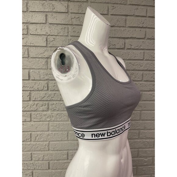 New Balance Women Gray Ribbed Racer Back Sport Bra Size L - Picture 3 of 6